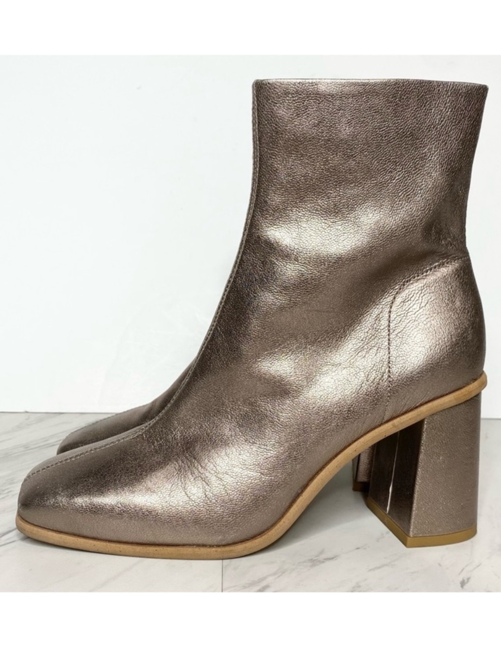 Free People Sienna Metallic Leather Square Toe Heeled Bootie 36 1/2